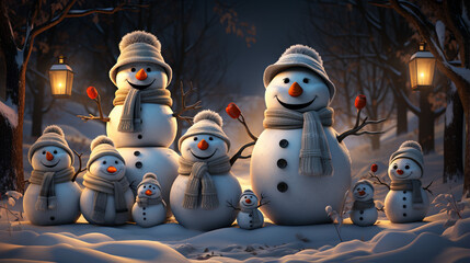 Obraz premium snowman in winter, snowflakes, Christmas background, hollyday snow event wallpaper