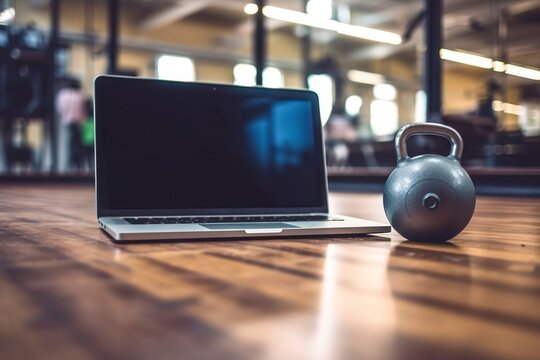 In a weight training gym, a computer controls business progression and training. - Powered by Adobe