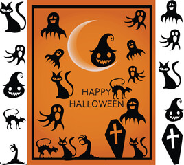 halloween background with pumpkin Halloween sticker Happy Halloween . set of Halloween Scary vector
