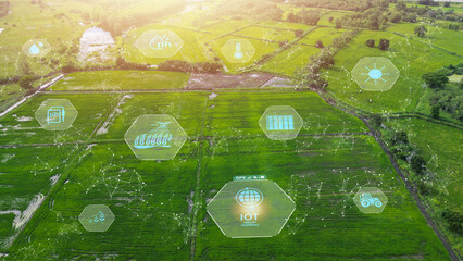 Smart Farm IOT, intelligent agricultural innovation farmer using augmented reality mixed virtual reality, artificial intelligence integration, industry 4.0 technology