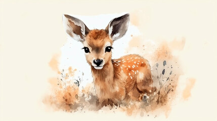 baby deer in watercolor 