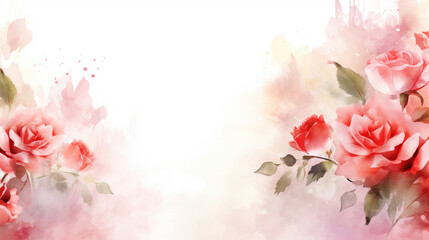 Watercolor roses background with copy space. AI
