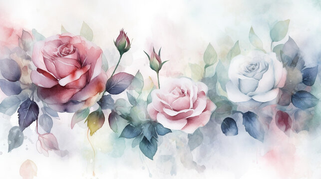Watercolor roses background. AI