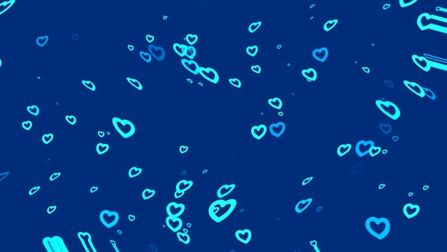 Navy blue background, appearing and disappearing hearts in a wave form, abstract.