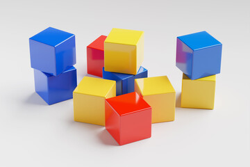 colored children cubes on white background, 3d illustration