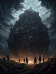 tomb ruins demonic landscape epic dark fantasy illustration art scary poster oil painting darkness
