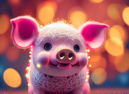 A lucky pig for all good wishes, children background, illustration