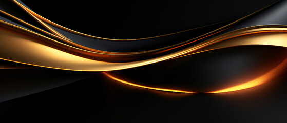 Abstract golden metal lines over black background