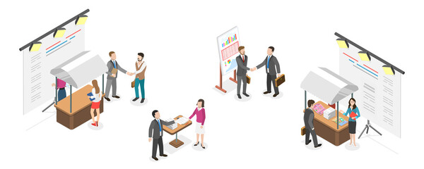 Obraz premium 3D Isometric Flat Conceptual Illustration of Trade Show, Business Expo Presentation