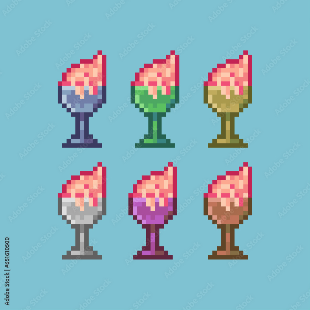 Poster pixel art sets of ice cream food with variation color item asset simple bits of ice cream on pixelat