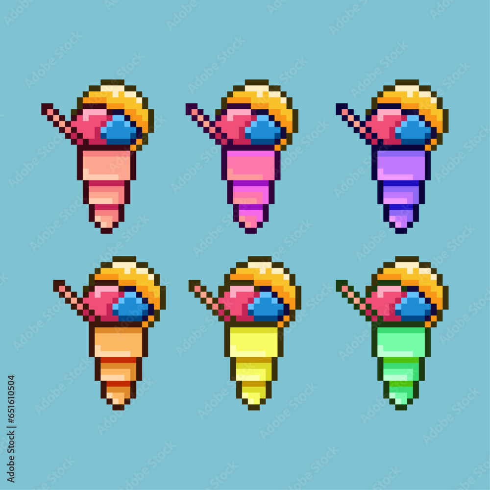 Poster pixel art sets of ice cream food with variation color item asset simple bits of ice cream on pixelat