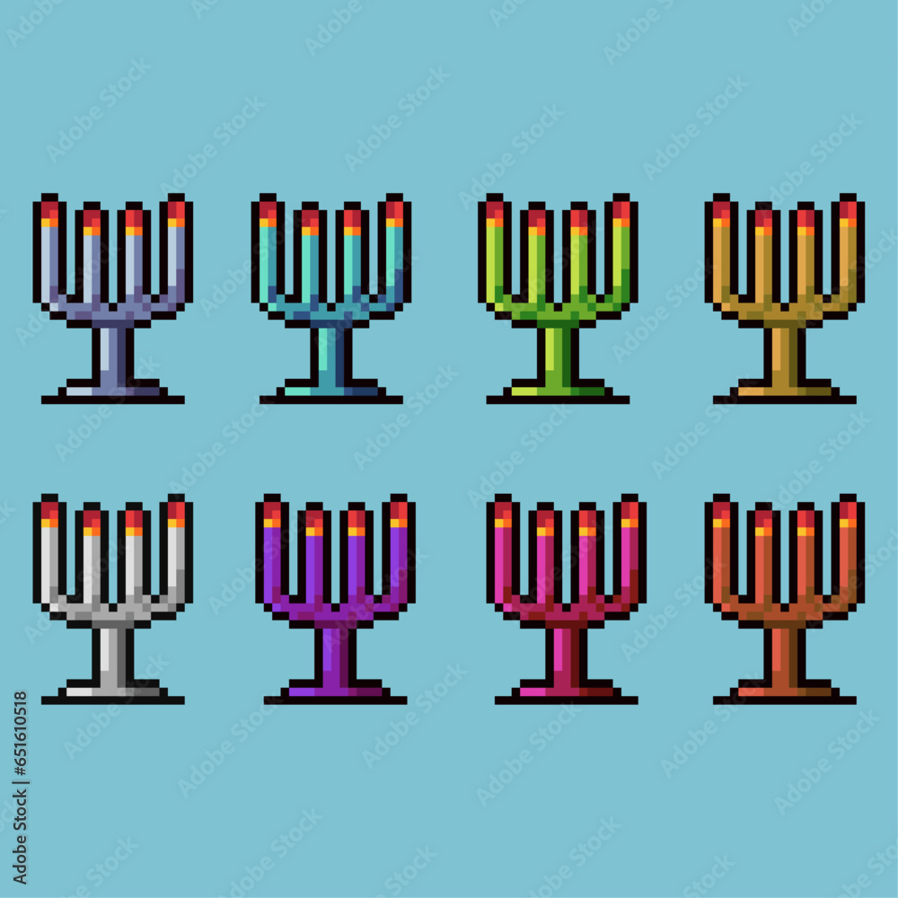 Fototapete pixel art sets of candle home decoration with variation color item asset simple bits of skyer on pix