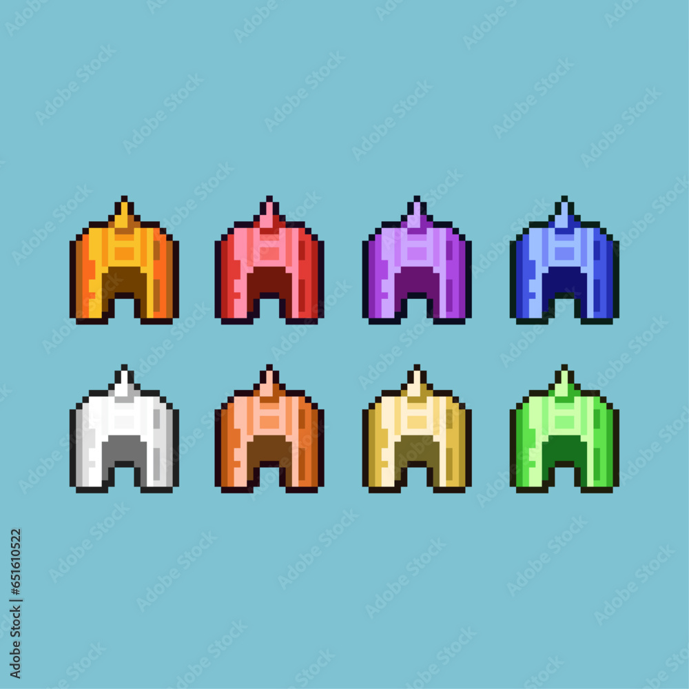 Fototapete pixel art sets of helm equipment with variation color item asset simple bits of rpg helmet on pixela