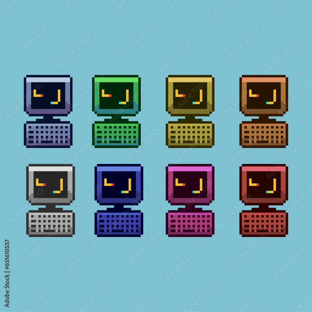Fototapete pixel art sets of computer with variation color item asset simple bits of computer on pixelated styl