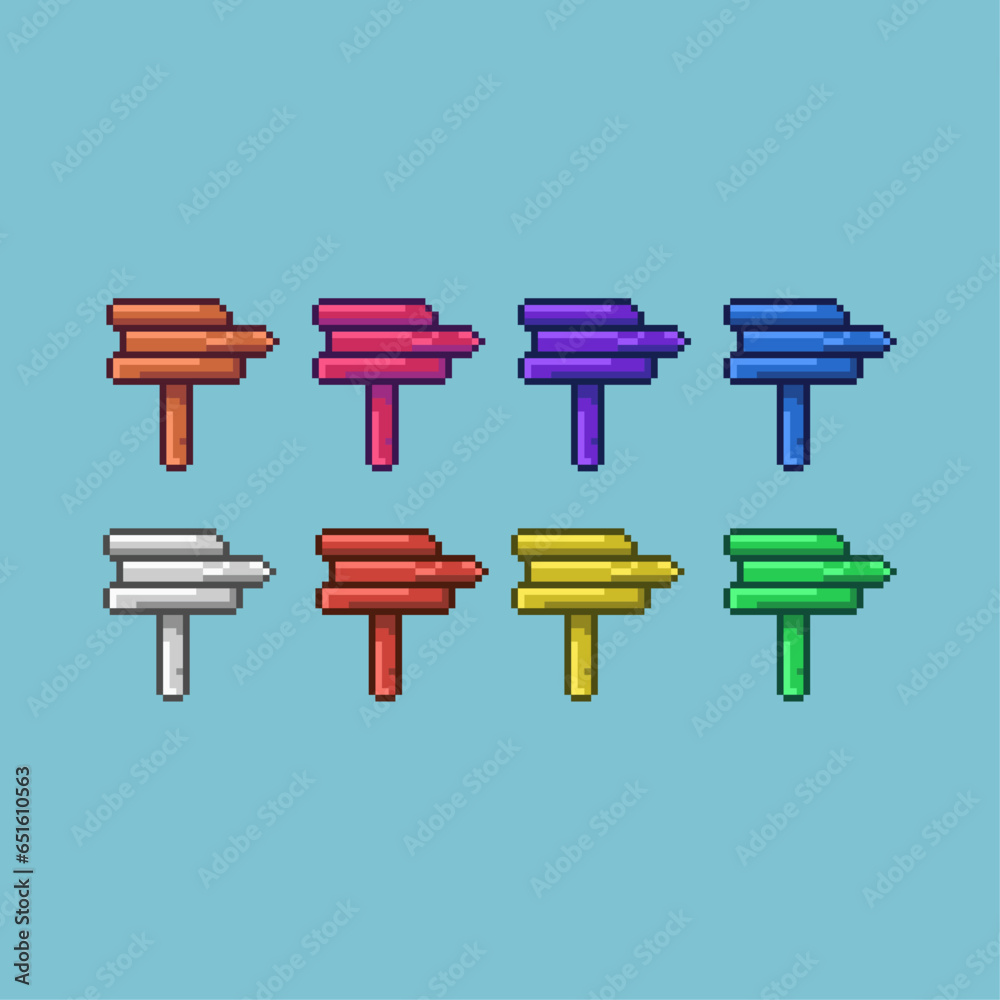 Fototapete pixel art sets of directional sign items loot with variation color item asset simple bits of wood on