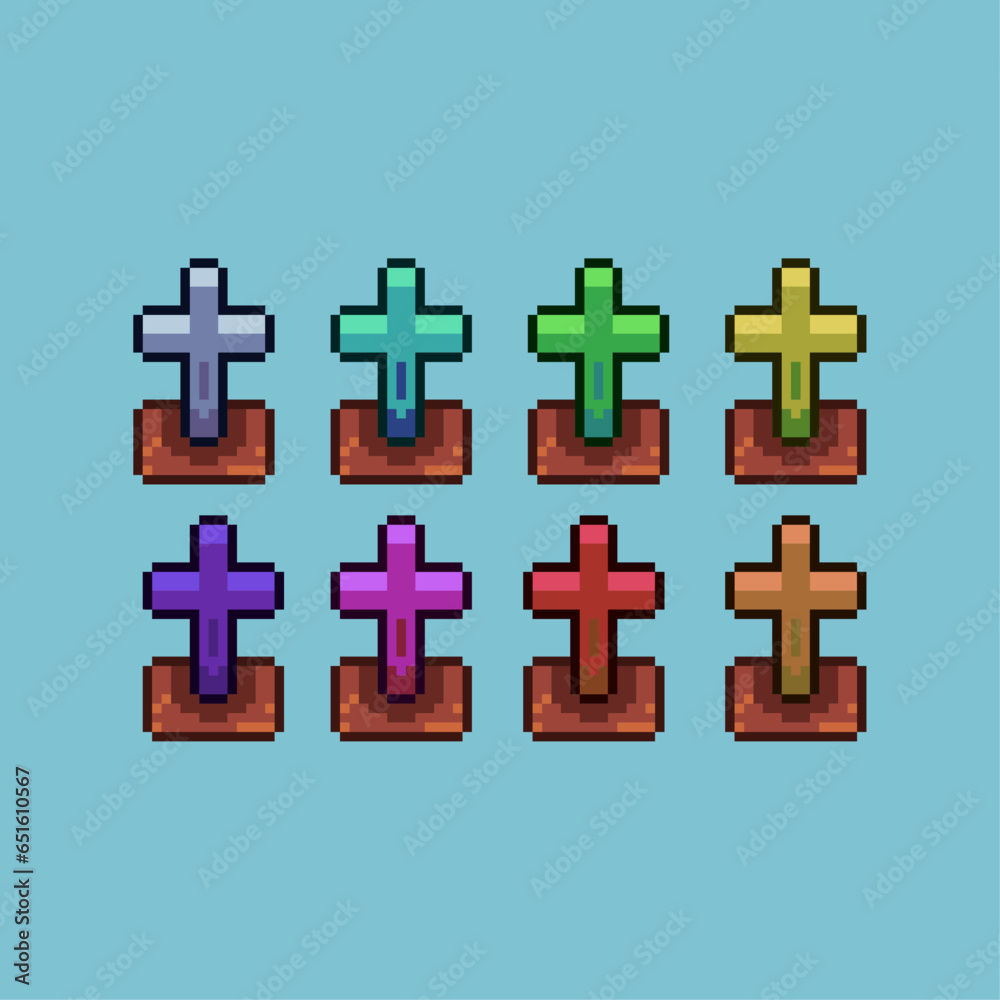 Fototapete pixel art sets of rip grave halloween with variation color item asset simple bits of grave on pixela