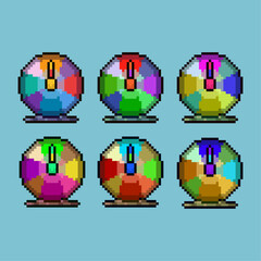 Pixel art sets of roulette spin with variation color item asset simple bits of spin roulette on pixelated style 8bits perfect for game asset or design asset element for your game design asset
