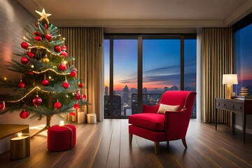 Christmas tree with Christmas decorations Generated Ai