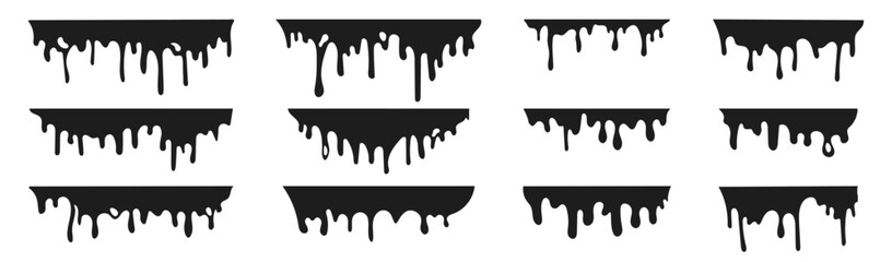 Dripping oil. Flowing liquid. Paint dripping. Liquid drips. Vector illustration