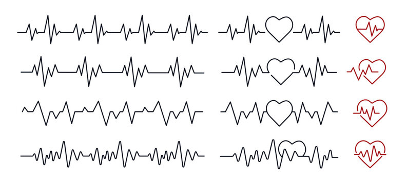 Heart rate line vector. Heart rate pulse. Heart rhythm set