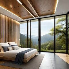 modern living room kitchen and bed with modern style and view