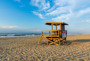 The lifeguard stand on Ocracoke beach overlooking the Atlantic Ocean.