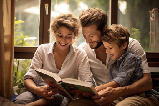 A family reading a book together created with Generative AI technology