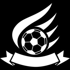 abstract sport emblem football logo with soccer ball on black background