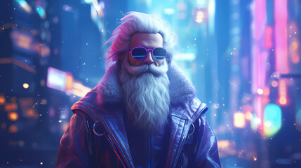 Epic Santa Claus Character in Cyberpunk Style - obrazy, fototapety, plakaty