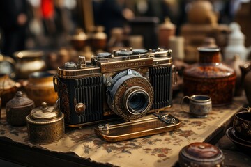 Fototapeta na wymiar A Close-up View of a Vintage Camera at a Flea Market