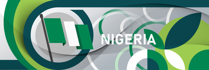 Nigeria national day banner design. Nigerian flag theme graphic waves art web background. Abstract pattern, green white color. Nigeria flag corporate geometric spiral vector illustration.