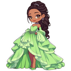 Black Princess on Sage Green Elegant Dress
