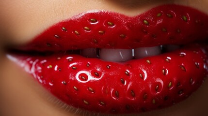 Savoring the Flavor: Close-Up of Lips with Strawberry