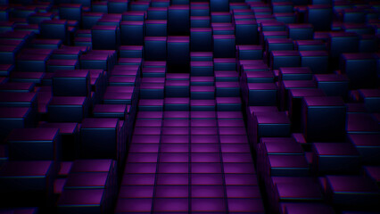 Illuminated Dark Purple Cubes Path Way 3d rendering