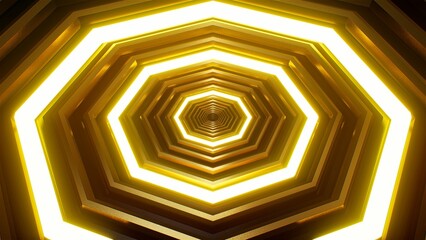 Glowing Black and gold octagon shaped lamp structure 3d rendering