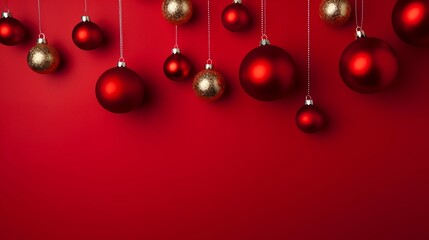 Fototapeta na wymiar Flat Lay Realistic Christmas Decorations on Minimalist Background. Festive Holiday Arrangement 