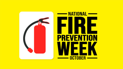 October is National Fire Prevention Week background template. Holiday concept. background, banner, placard, card, and poster design template with text inscription and standard color. - obrazy, fototapety, plakaty