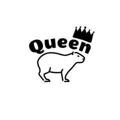 Capybara queen. Black line sketch, logo, sublimation.