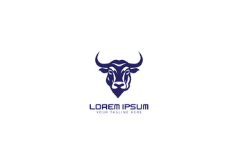Fototapeta premium Bull head logo vector icon design. Abstract drawing bull face. Cute bull face with horns. Vector illustration