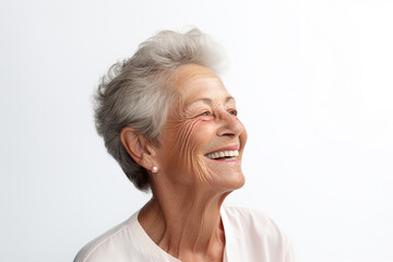 elderly woman smile happily on bokeh style background