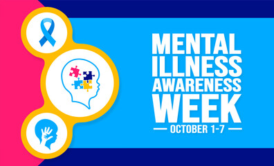 Naklejka premium October is Mental Illness Awareness Week background template. Holiday concept. background, banner, placard, card, and poster design template with text inscription and standard color.