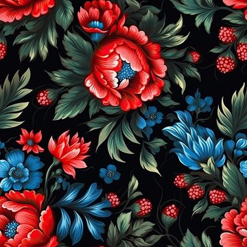 retro vintage ornate ornament seamless pattern floral blue square art textile cloth print art