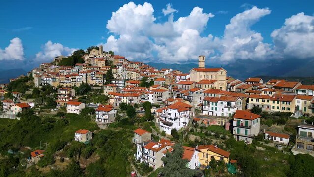 Aerial view of Bajardo in the Province of Imperia, Liguria, Italy