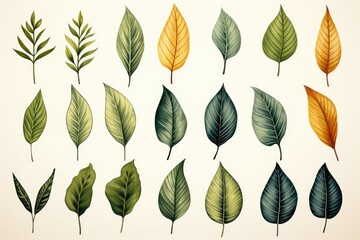 Leaves and foliage. Watercolor tropical plants and leaves. Isolated