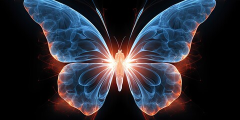 AI Generated. AI Generative. Fractal xray glowing butterfly insect bug decorative template. Graphic Art