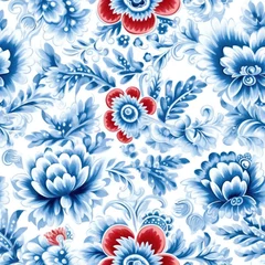 Tapeten retro vintage ornate ornament tile glazed portuguese mosaic pattern floral blue square art © Wiktoria