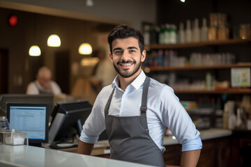 Fototapeta premium male cashier smiling at the supermarket