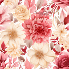 Floral repeat seamless pattern background in watercolor and acrylic style