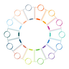 Basic circle infographic with 14 steps, process or options.