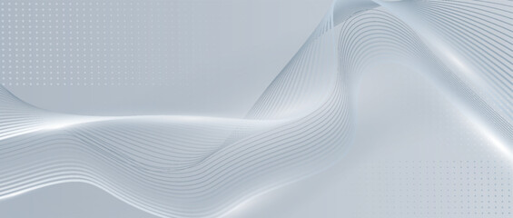 Grey white abstract background with flowing particles. Digital future technology concept